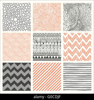 Abstract Hand Drawn Seamless Background Patterns Stock Photo