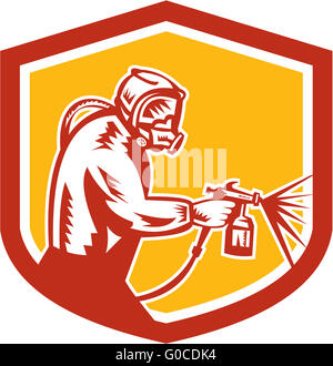 Illustration of a spray painter spraying paint spray gun done in ...