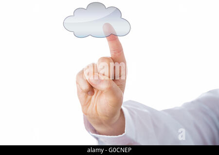 Cutout Of A Male Finger Touching A Void Cloud Icon Stock Photo