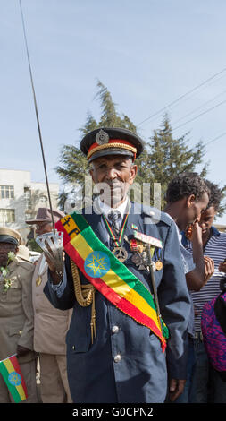 A war veteran with medals celebrates the 119th Anniversary of Adwa Victory. Stock Photo