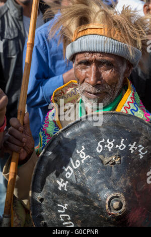 A war veteran with medals celebrates the 119th Anniversary of Adwa Victory. Stock Photo