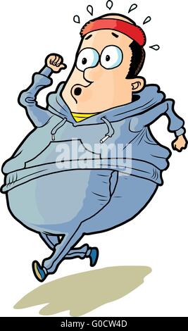 Vector cartoon of an overweight bald man jogging. Stock Vector