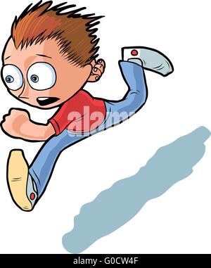 vector cartoon of running boy. He looks anxious to reach his destination. Stock Vector