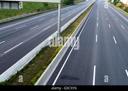 empty 8-lane highway due to road and bridge works Stock Photo