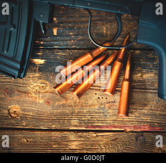 sniper rifle with a shop and five cartridges Stock Photo