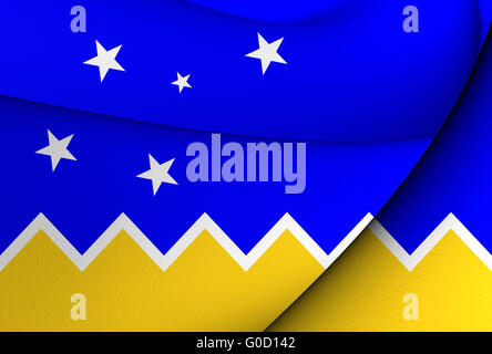 Flag of Magallanes and Antartica Chilena Region. Close Up. Stock Photo