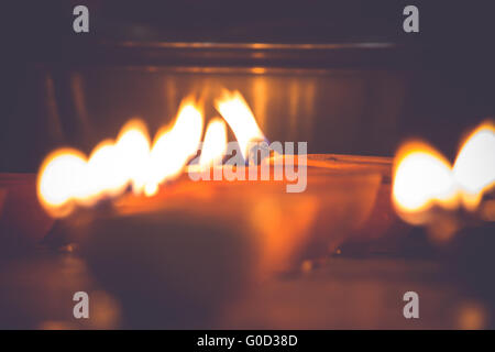 multiple oil lamps lit on diwali festival - vintage look Stock Photo