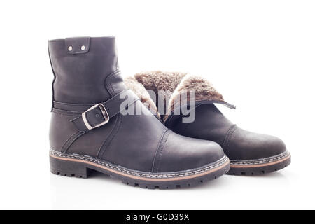 Men's winter boots with zipper and locking buckle Stock Photo