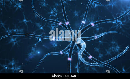 Neurons abstract background. 3d rendered close up of an active nerve cell. Stock Photo