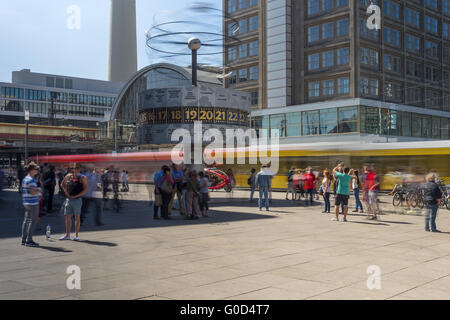 Time-lapse of the world clock on the Alexanderplat Stock Photo