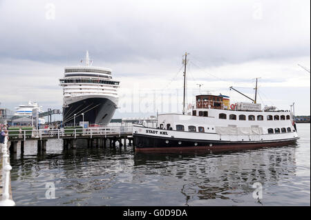 Cruise Ship Queen Elizabeth in the Port of Kiel in Stock Photo