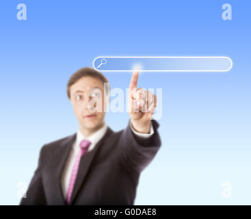Businessman Touching Blank Search Bar Stock Photo