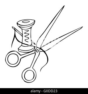 Vector. Scissors and thread on a white background Stock Photo