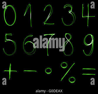 Flourescent numbers & symbols Stock Photo