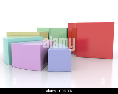 colored pie chart is divided into parts with the leadership of one of the parts. 3d Stock Photo