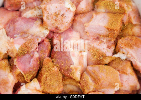meat chopped and prepared for barbecue with spices Stock Photo