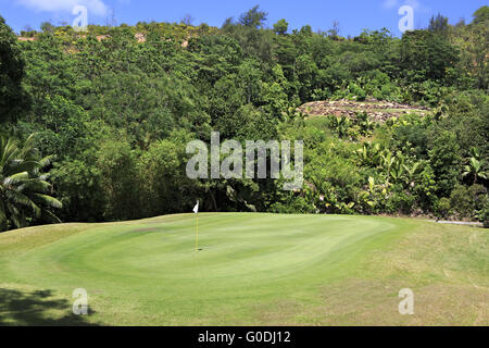 Beautiful golf course at the Constance Lemuria Resort. Stock Photo