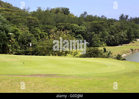 Beautiful golf course at the Constance Lemuria Resort. Stock Photo