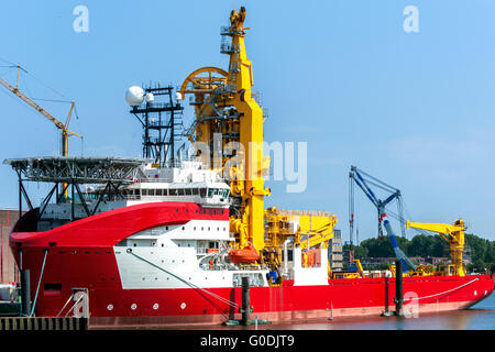 pipe-laying vessel in the port of Rotterdam, Nethe Stock Photo