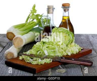 shallots cabbage and olive oil on a white background Stock Photo