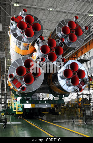 Soyuz Rocket and Soyuz Spacecraft in Baikonur Stock Photo