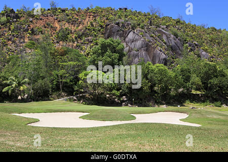 Beautiful golf course at the Constance Lemuria Resort. Stock Photo