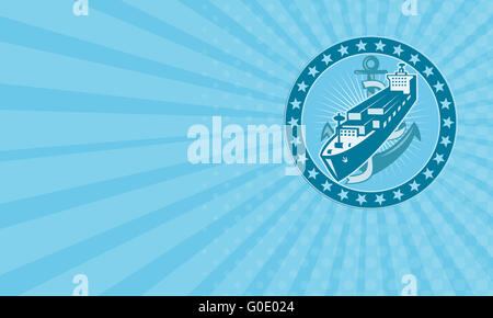 Business card Container Ship With Anchor Stars Retro Stock Photo