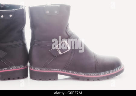 Men's winter boots with zipper and locking buckle Stock Photo