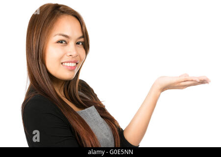Portrait Hand Flat Woman Showing Eyes At Camera H Stock Photo