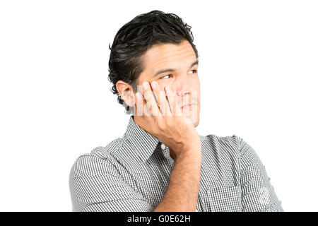 Worried Serious Thoughts Latino Man Head In Hand Stock Photo
