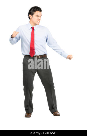 Angry Fighting Stance Hispanic Office Worker Full Stock Photo