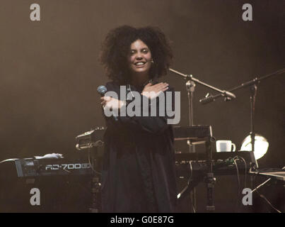 Bogota, Colombia. 29th Apr, 2016. Naomi Diaz of Ibeyi performs during ...