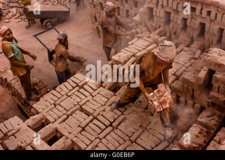 Dhaka, Bangladesh. 1st May, 2016. Today is International Labor Day, but still workers are working in a local brickfield. None of the workers here know about May Day. They only know that they have to work hard to earn their living. © Mohammad Ponir Hossain/ZUMA Wire/Alamy Live News Stock Photo
