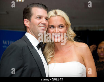 Donald Trump Jr., left, and Vanessa Haydon Trump arrive for the 2016 White House Correspondents Association Annual Dinner at the Washington Hilton Hotel on Saturday, April 30, 2016. Credit: Ron Sachs/CNP (RESTRICTION: NO New York or New Jersey Newspapers or newspapers within a 75 mile radius of New York City) - NO WIRE SERVICE - Stock Photo