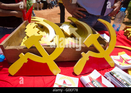 Beirut,Lebanon. 1st May 2016 . Members of the Lebanese communist party and trade unionists staged a rally in central Beirut to celebrate May Day and in support of  national and international workers rights Credit:  amer ghazzal/Alamy Live News Stock Photo