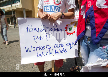 Beirut,Lebanon. 1st May 2016 . Members of the Lebanese communist party and trade unionists staged a rally in central Beirut to celebrate May Day and in support of  national and international workers rights Credit:  amer ghazzal/Alamy Live News Stock Photo