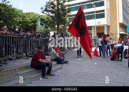 Beirut,Lebanon. 1st May 2016 . Members of the Lebanese communist party and trade unionists staged a rally in central Beirut to celebrate May may and in support of  national and international workers rights Credit:  amer ghazzal/Alamy Live News Stock Photo