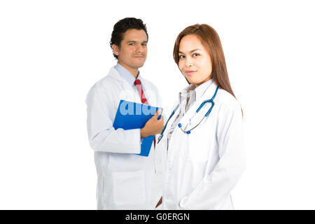 Asian Female Hispanic Male Doctors Team Smiling H Stock Photo