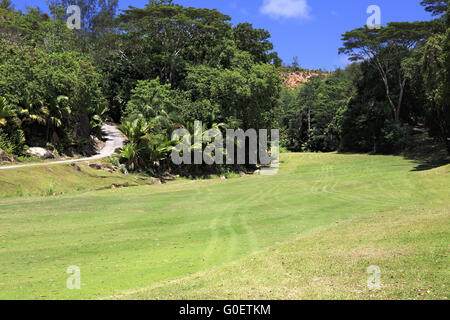 Beautiful golf course at the Constance Lemuria Resort. Stock Photo