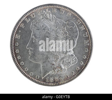 Toned American Silver Dollar isolated on White Stock Photo