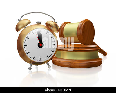 Copper Alarm Clock and Judge Gavel Mallet Stock Photo