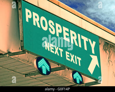 A Notice Board On A National Highway Showing Prosperity Next Exit, Concept Stock Photo