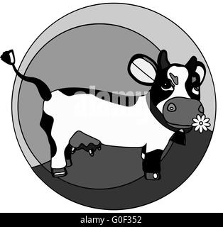 funny cow on the grass monochrome logo Stock Photo