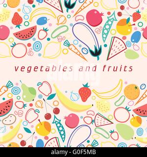 Seamless pattern fruits and vegetables Stock Vector