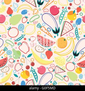 Seamless pattern fruits and vegetables Stock Vector