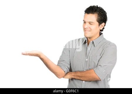 Looking Down At Product Hand Hispanic Man Half H Stock Photo