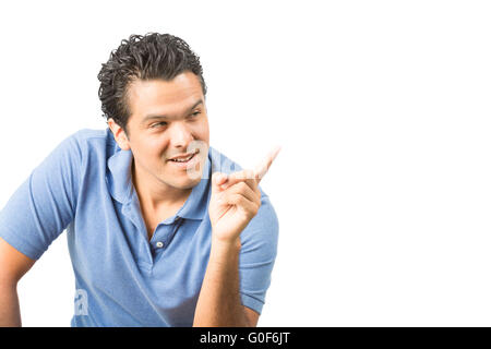 Finger Pointing Hispanic Man Empty Copy Space H Stock Photo
