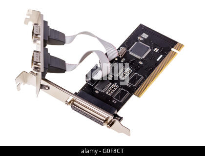 Computer digital input output port card isolated on white background ...