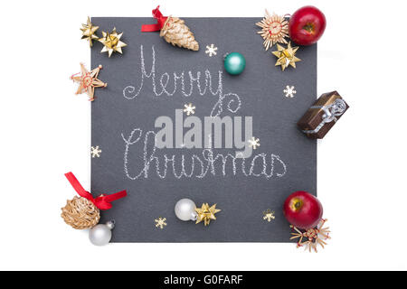 A plate of slate with different christmas items on Stock Photo