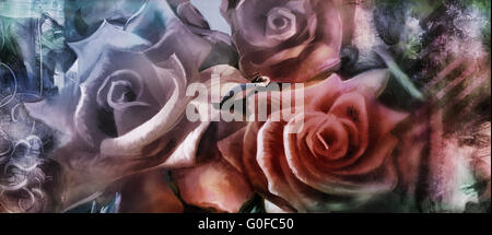 Texture Roses Painted hand painted roses motif with textures added digitally Stock Photo - Alamy